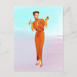 Retro-Modeillustration in Orange aus den 1940er Ja Postkarte