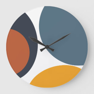 Retro Modern Abstrakt Geo Blue Brown Große Wanduhr