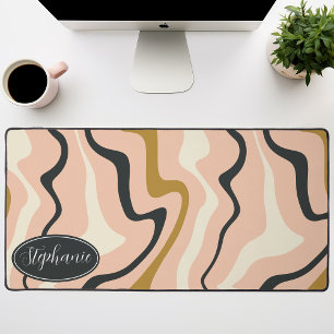 Retro Modern Abstrakt Marmor Wirbel Rosa Gold Schw Schreibtischunterlage