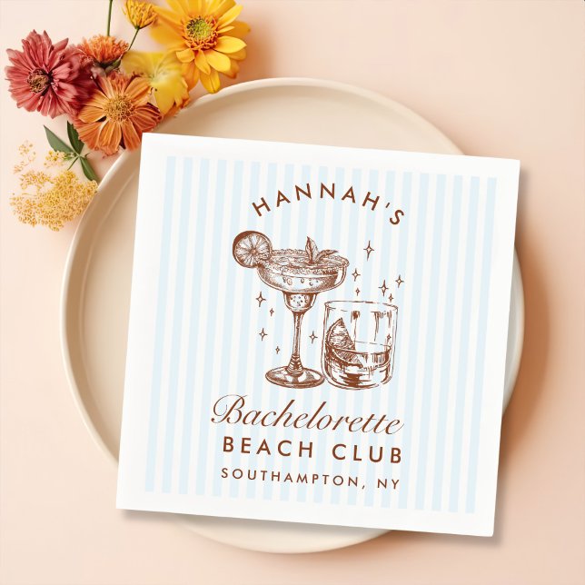 Retro Modern Bachelorette Blue Paper Napkins Serviette (Von Creator hochgeladen)