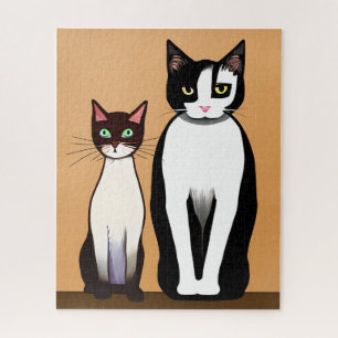 Retro Modern Black and White Cat and Kitten
