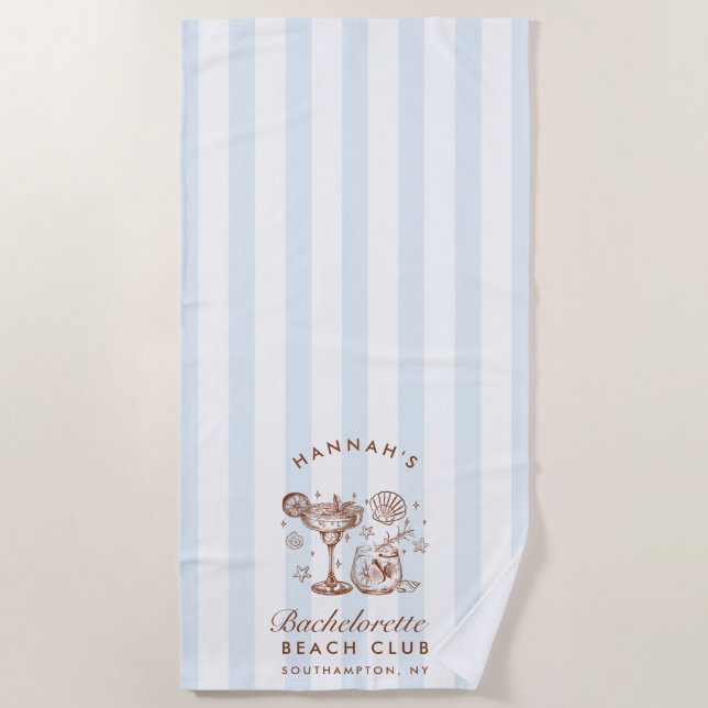Retro Modern Blue & Brown Bachelorette Weekend Strandtuch (Vorderseite)