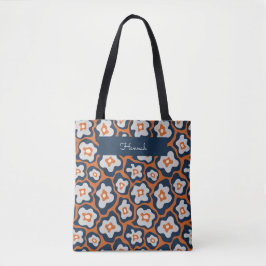 Retro Modern Blue Egg Blume Individuelle Name Tasche