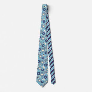 Retro Modern Blue und Creme Blume Gemustert Krawatte