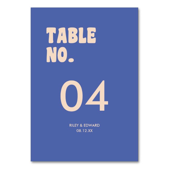 Retro Modern Bold Typography Dark Blue Wedding Tischnummer (Vorderseite)