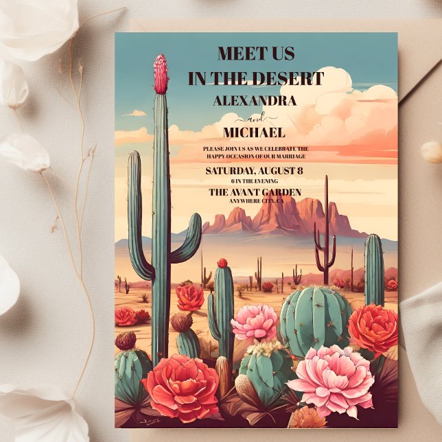 Retro Modern Cactus Wedding Einladung (Von Creator hochgeladen)