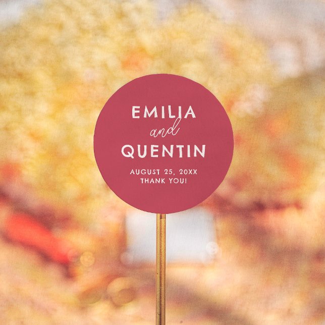 Retro Modern Cherry Red Wedding Thank You Favor Runder Aufkleber (Von Creator hochgeladen)