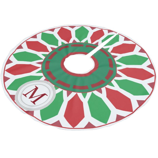 Retro Modern Christmas Poinsettia Geometric Polyester Weihnachtsbaumdecke (Schrägansicht)