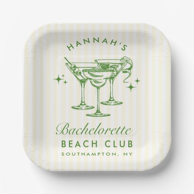 Retro Modern Cocktail Bachelorette Green Pappteller (Vorderseite)