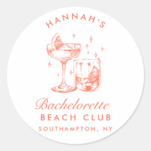 Retro Modern Cocktail Bachelorette Orange Runder Aufkleber