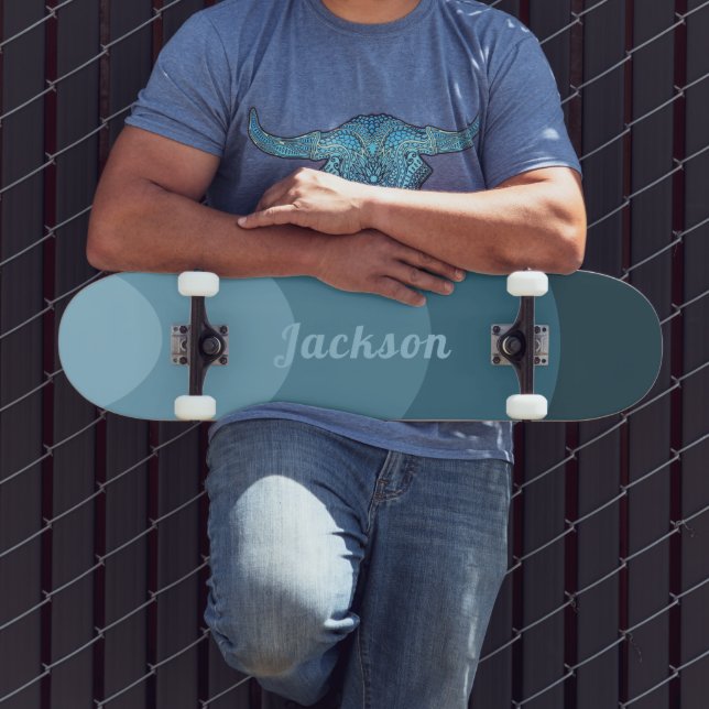 Retro Modern Curves Blau personalisiert Skateboard (Außenbereich 3)