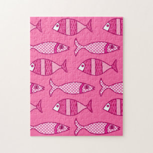 Retro Modern Fisch, Fuchsia und Light Pink