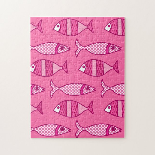 Retro Modern Fisch, Fuchsia und Light Pink (Vertikal)