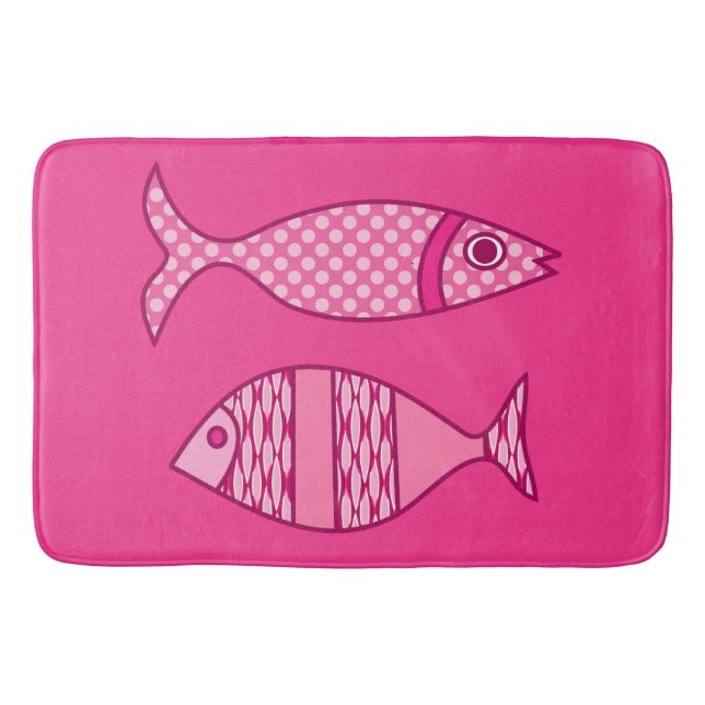 Retro Modern Fisch, Fuchsia und Light Pink Badematte (Vorderseite)