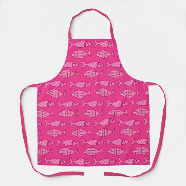 Retro Modern Fisch, Fuchsia und Light Pink Schürze (Vorderseite)