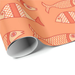 Retro Modern Fisch, Light Coral Orange & Mandarine Geschenkpapier