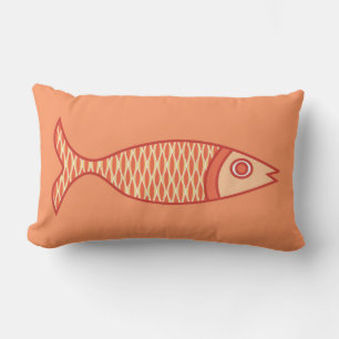 Retro Modern Fisch, Light Coral Orange & Mandarine Kissen Für Draußen