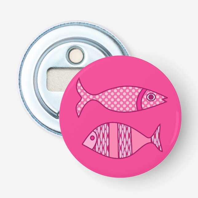 Retro Modern Fish, Fuchsia, Light Pink, Deep Pink Flaschenöffner (Vorderseite)