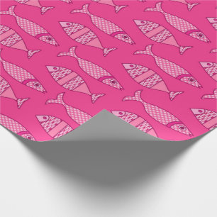 Retro Modern Fish, Fuchsia, Light Pink, Deep Pink Geschenkpapier