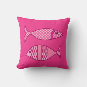 Retro Modern Fish, Fuchsia, Light Pink, Deep Pink Kissen