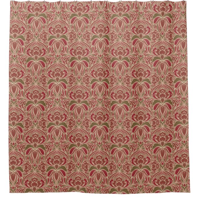 Retro Modern Floral in Rot und Grün Duschvorhang (Vorderseite)