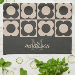 Retro modern -Flower Checkerboard - neutral taupe Geschirrtuch