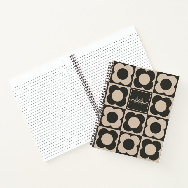 Retro modern -Flower Checkerboard - neutral taupe  Notizbuch (Innenseite)
