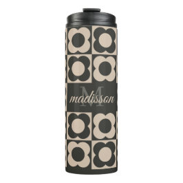 Retro modern -Flower Checkerboard - neutral taupe Thermosbecher