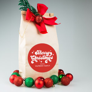 Retro Modern Frohe Weihnachten Runder Aufkleber