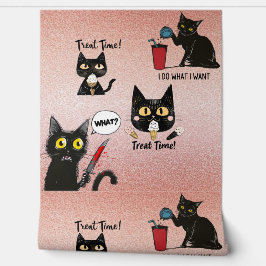 Retro Modern Funny Whimsical Black Cat - Pinkisch Tapete