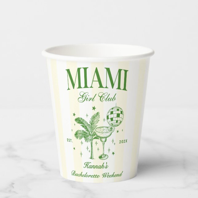 Retro Modern Green & Yellow Miami Bach Party Pappbecher (Vorderseite)