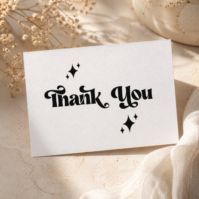 Retro Modern Groovy Black Script Wedding Dankeskarte (Von Creator hochgeladen)