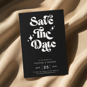 Retro Modern Groovy Bold White Script Wedding Save The Date