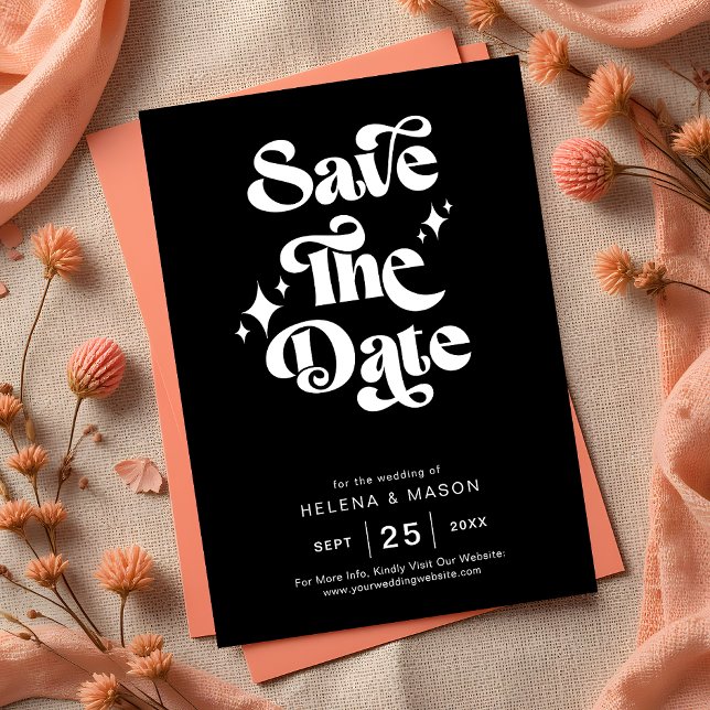 Retro Modern Groovy Bold White Script Wedding Save The Date (Von Creator hochgeladen)