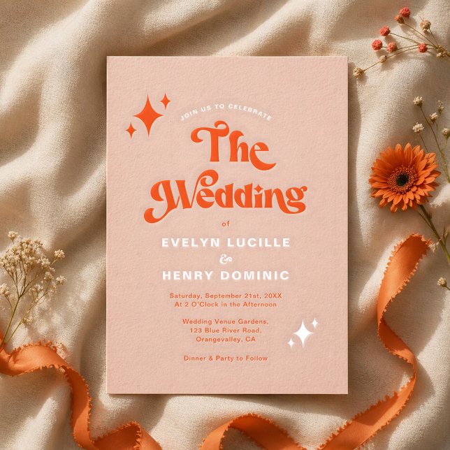 Retro Modern Groovy Script Soft Orange Wedding Einladung (Von Creator hochgeladen)