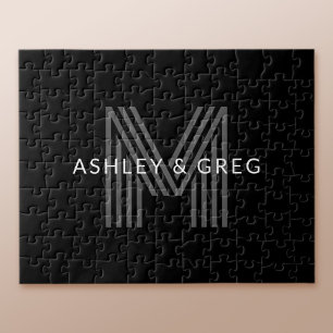Retro Modern Name/s Editable Monogramm Schwarz & G