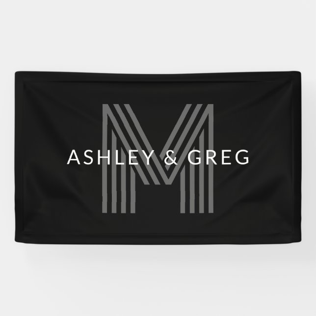 Retro Modern Name/s Editable Monogramm Schwarz & G Banner (Horizontal)