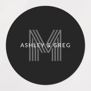 Retro Modern Name/s Editable Monogramm Schwarz & G Etiketten