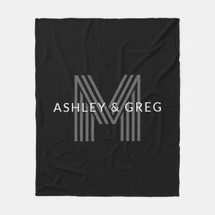 Retro Modern Name/s Editable Monogramm Schwarz & G Fleecedecke