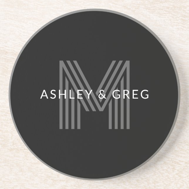 Retro Modern Name/s Editable Monogramm Schwarz & G Getränkeuntersetzer (Vorne)