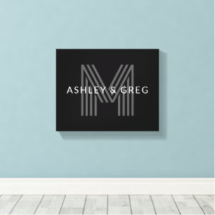 Retro Modern Name/s Editable Monogramm Schwarz & G Leinwanddruck
