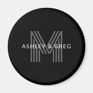 Retro Modern Name/s Editable Monogramm Schwarz & G Magnet