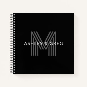 Retro Modern Name/s Editable Monogramm Schwarz & G Notizbuch