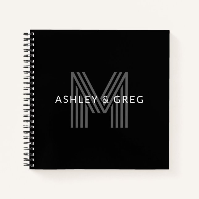 Retro Modern Name/s Editable Monogramm Schwarz & G Notizbuch (Vorderseite)