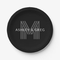 Retro Modern Name/s Editable Monogramm Schwarz & G