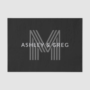 Retro Modern Name/s Editable Monogramm Schwarz & G Seidenpapier