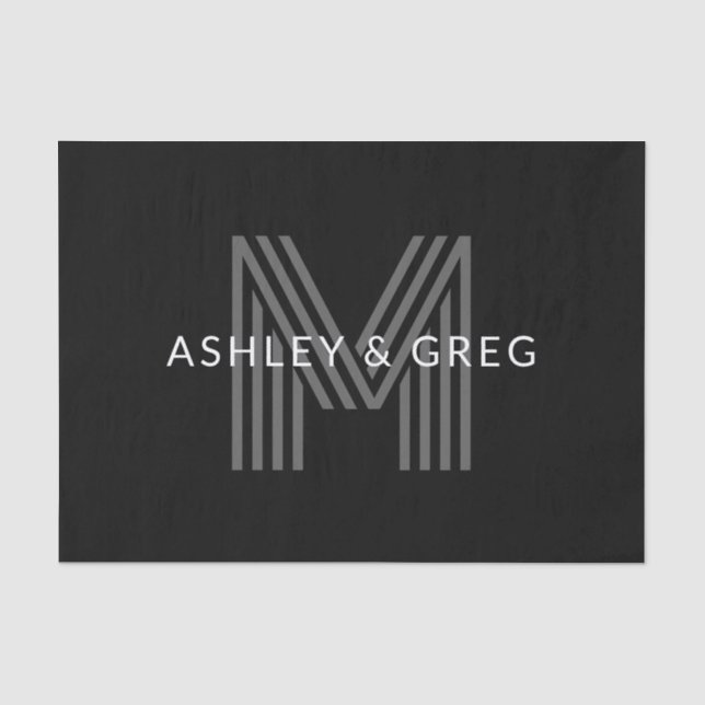 Retro Modern Name/s Editable Monogramm Schwarz & G Seidenpapier (Vorderseite)