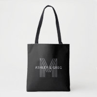 Retro Modern Name/s Editable Monogramm Schwarz & G