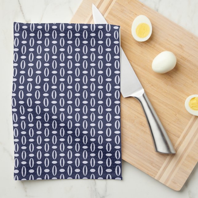 Retro Modern Navy Blue Ovals Geometrisches Muster Geschirrtuch (Viertel Falte)