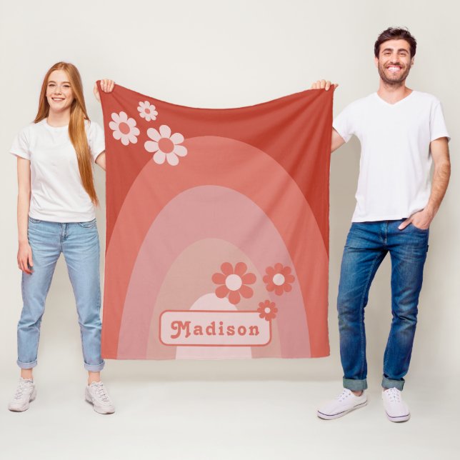 Retro Modern Orange Rainbow Daisy Name Fleecedecke (Beispiel)